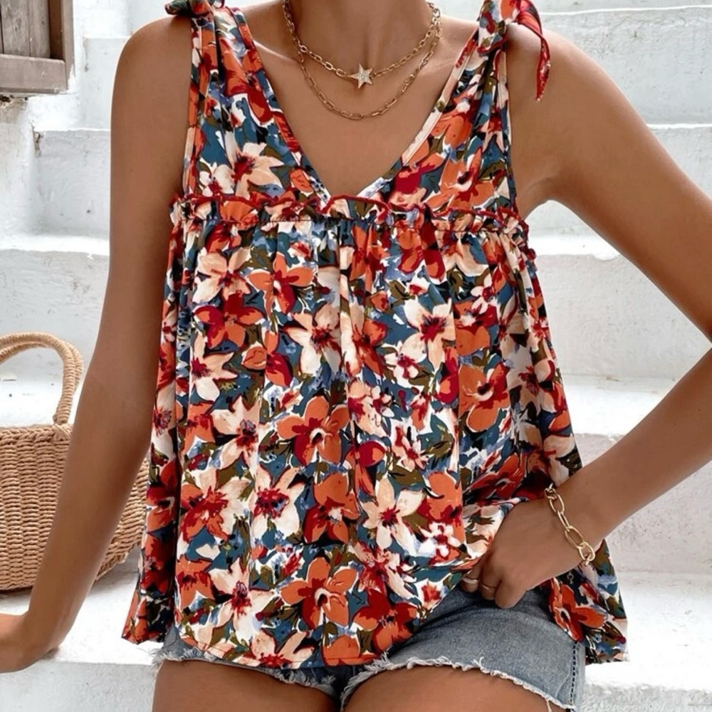 Floral Babydoll blouse w/ties